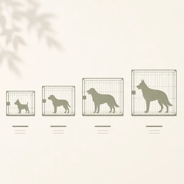 XXL dog crate size chart comparing 36, 42, 48 and 54 inch crates by dog weight range